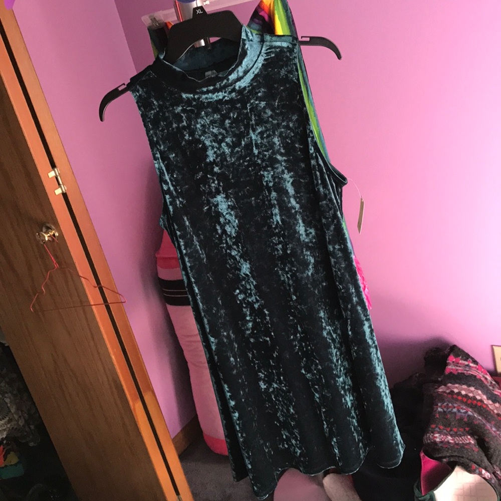 Turquoise Velvet turtleneck dress